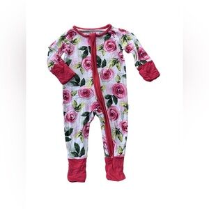 Little Sleepies Size Newborn Pink Roses Bamboo Zippy Pajamas